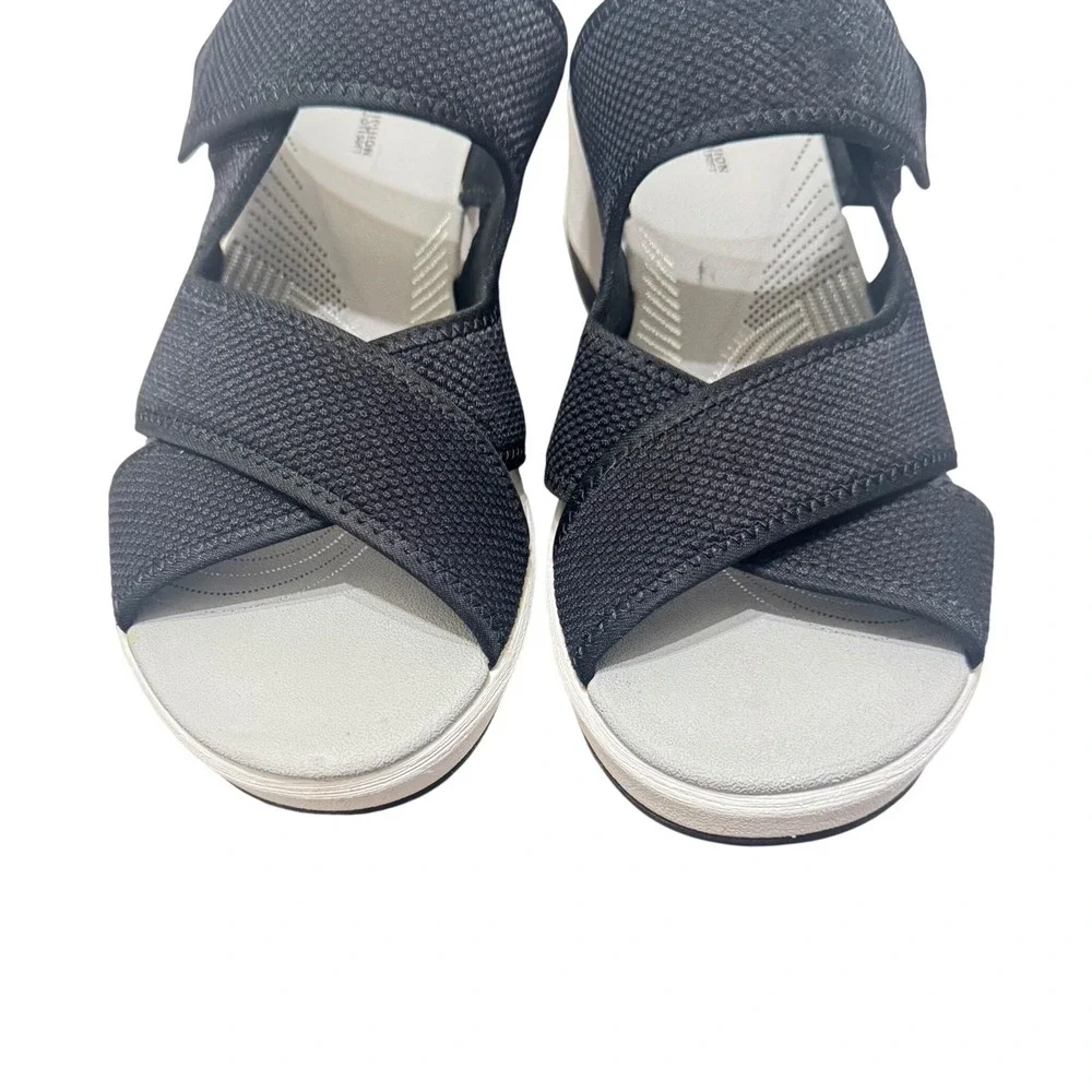 Clarks Cloudsteppers Wedge Sandals Size 9 Black White‎ Arla Glade Slide